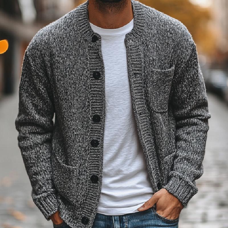 Men's Casual Round Neck Multi-pocket Single-breasted Knitted Cardigan 9266615222456
