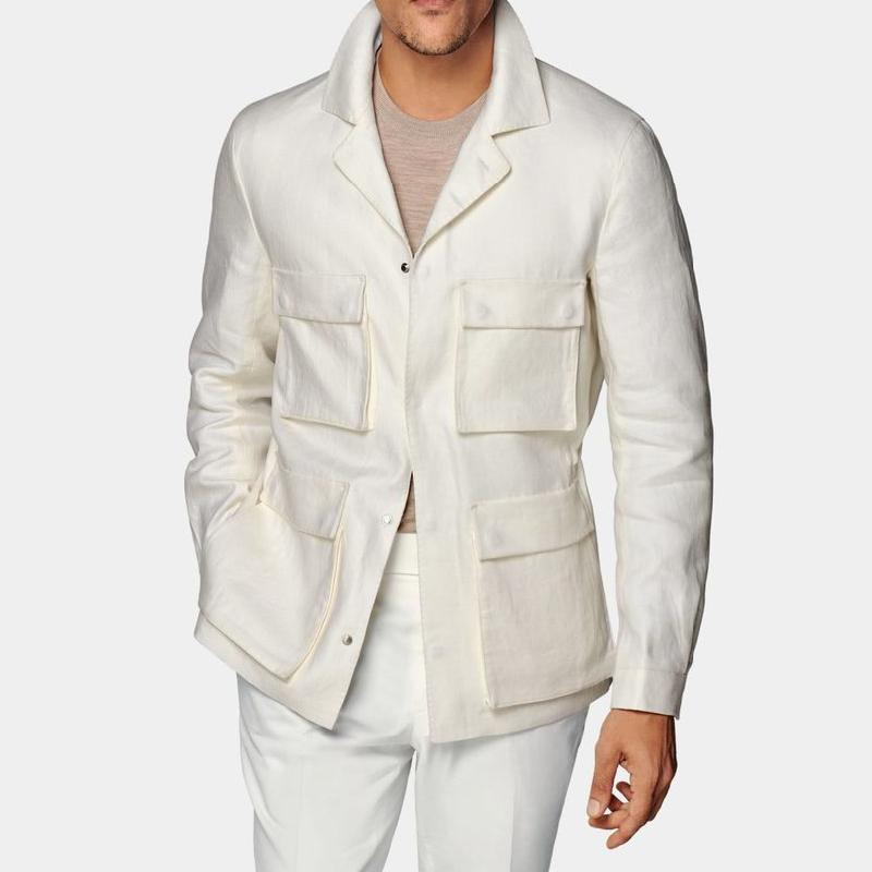 Men's Casual Cotton Linen Lapel Single-breasted Slim Fit Safari Jacket 9877644017848