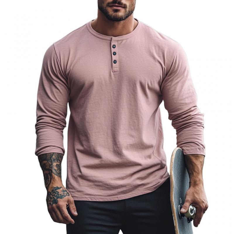 Men's Casual Cotton Henley Collar Slim Fit Long Sleeve T-Shirt 9880239014072