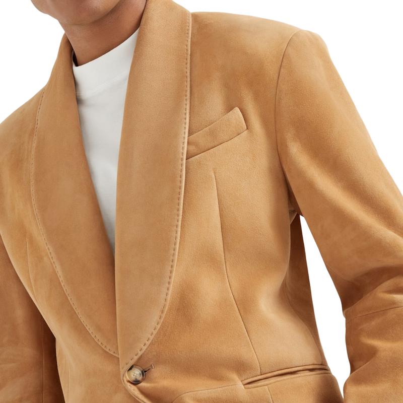 Men's Fitted Business Suede Lapel Blazer 9882785120440