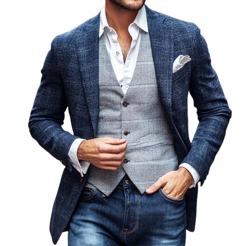 Men's Retro Casual Plaid Straight Shoulder Blazer 9273156337848