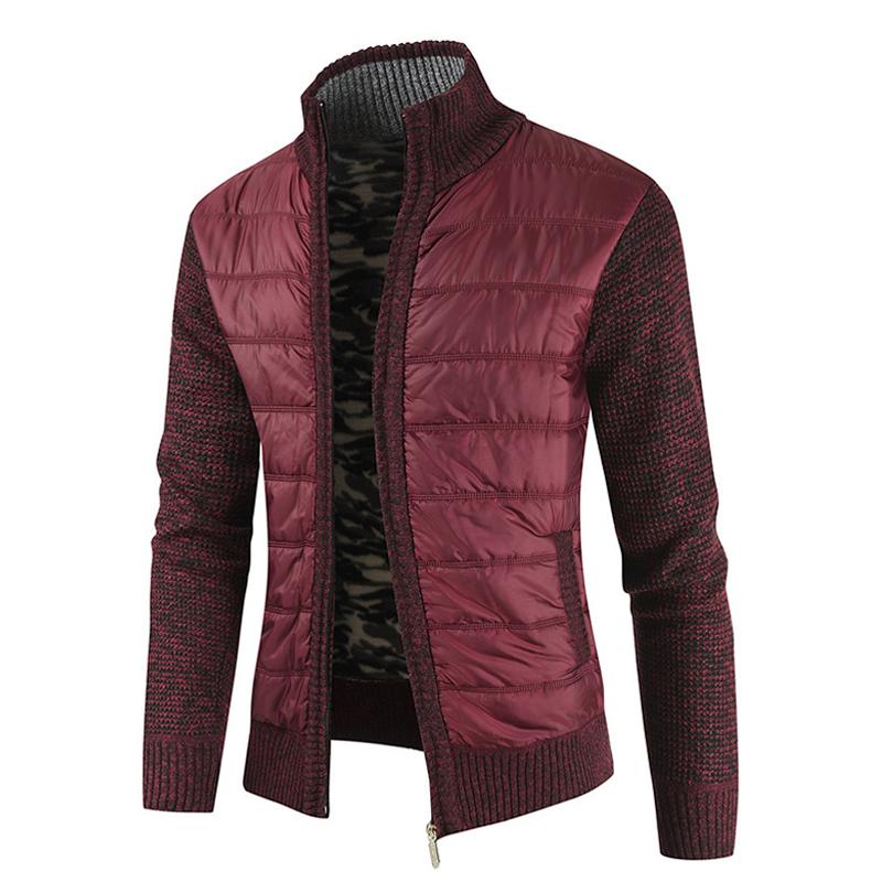 Men's Stand Collar Material Stitching Knit Coat 9261103055032