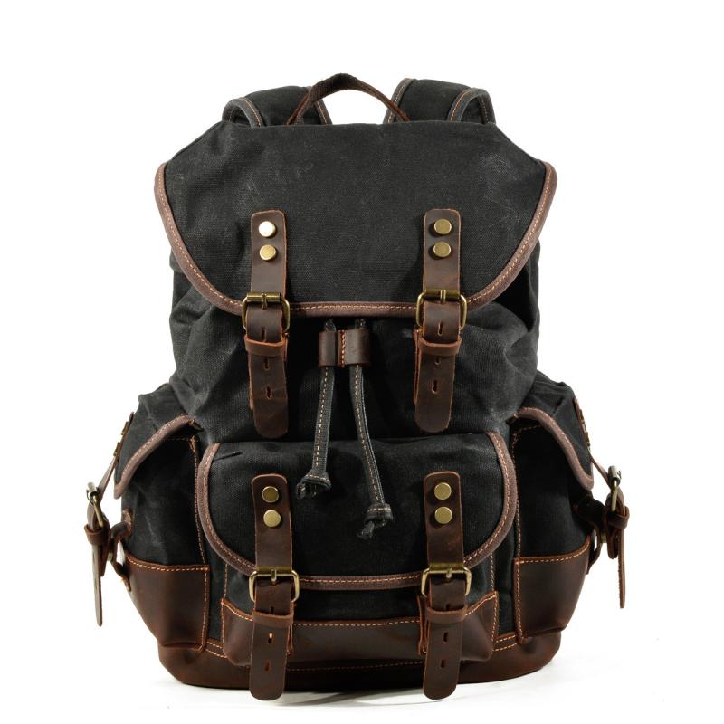 Men's Vintage Outdoor Canvas Stitching Leather Multi-Pocket Backpack 9262190624952