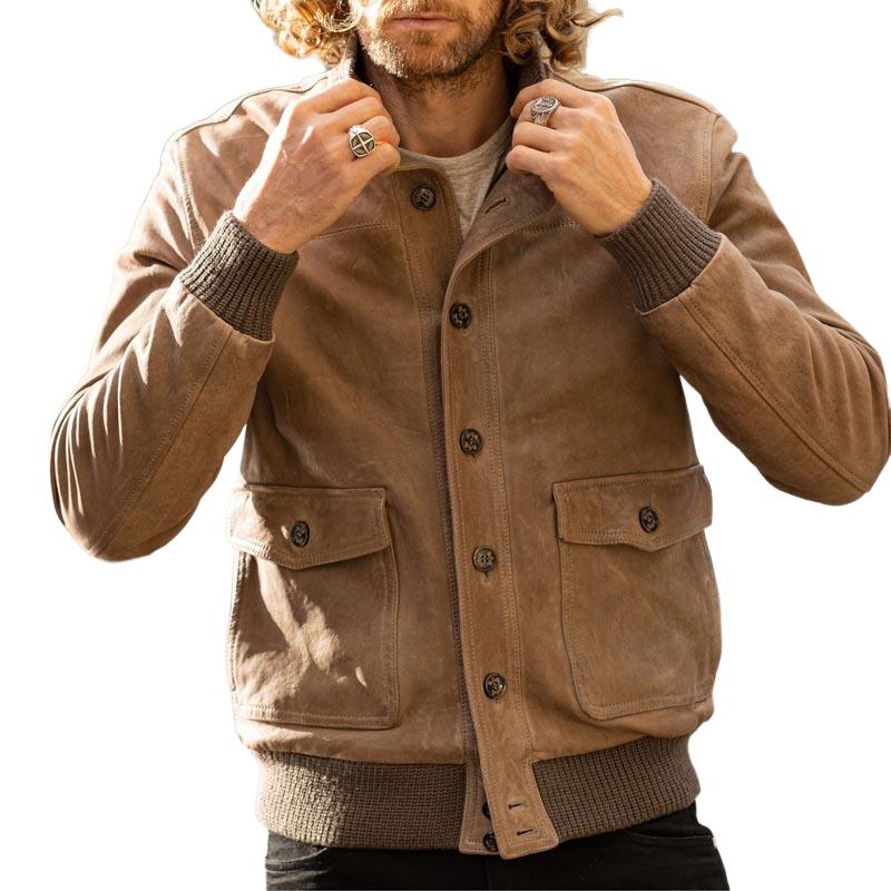 Men's Vintage Suede Stand Collar Button Jacket 9885840081080