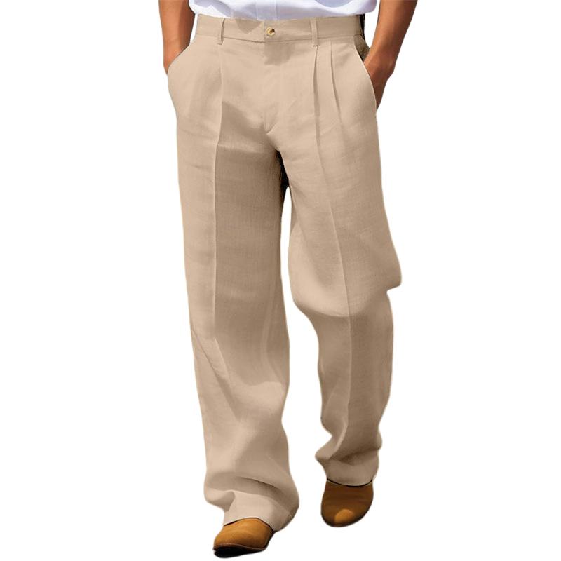 Men's Linen Solid Color Loose Straight Pants 9271921115320