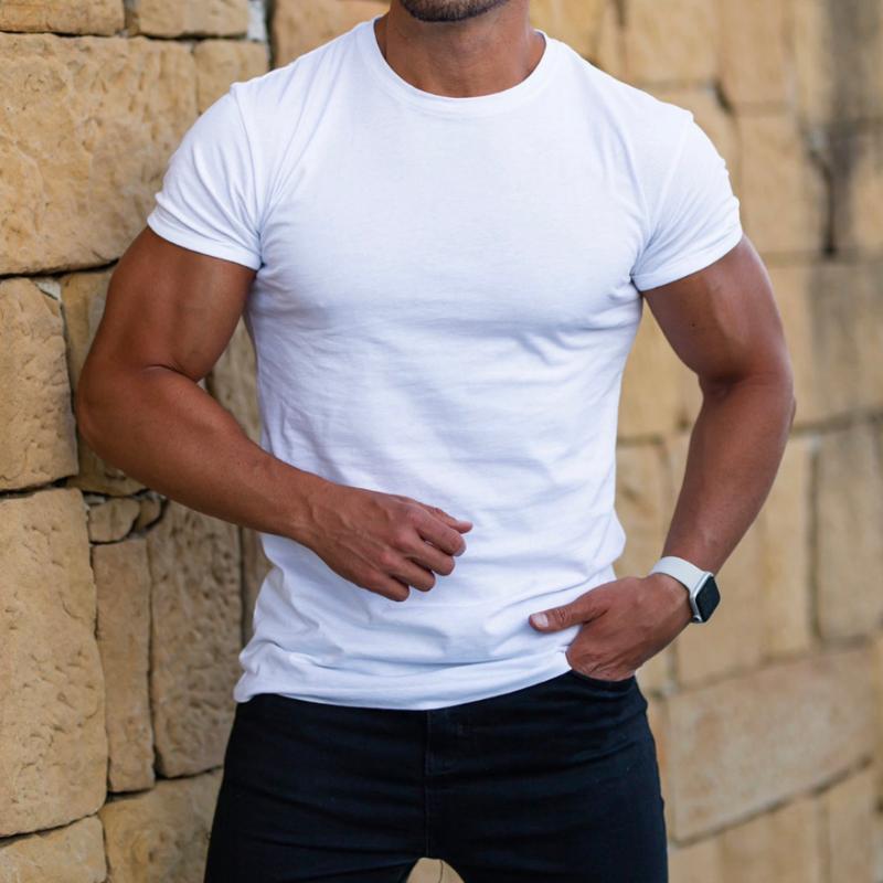 Men's Retro Casual Solid Color Round Neck Short Sleeve T-Shirt 9901319520440