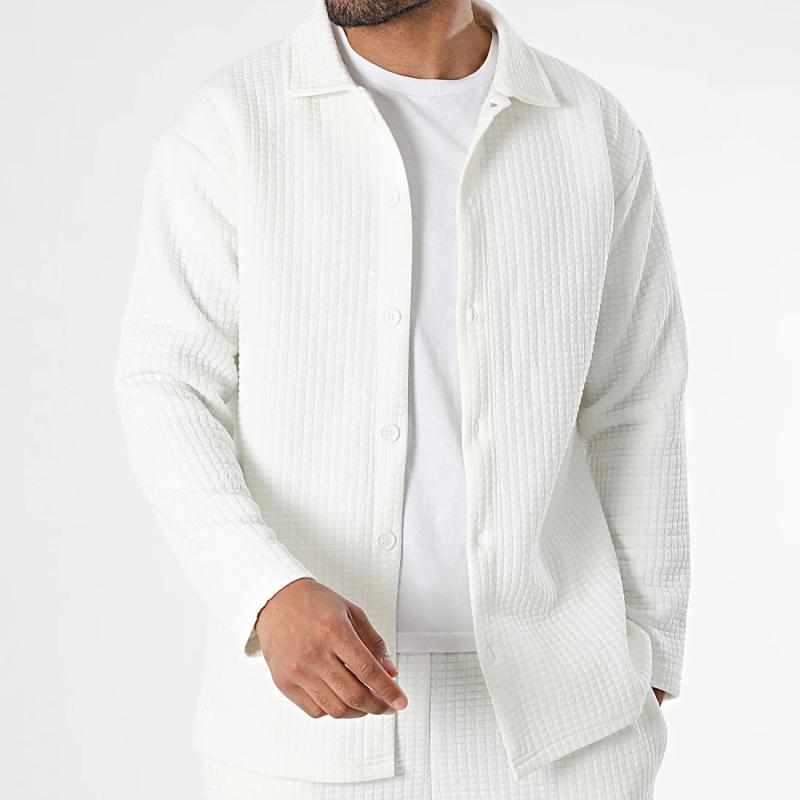 Men's Solid Waffle Jacket and Pants Set 9260834291896