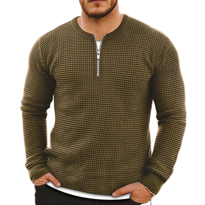 Men's Vintage Waffle Crew Neck Half Zip Sweatshirt 9267507757240