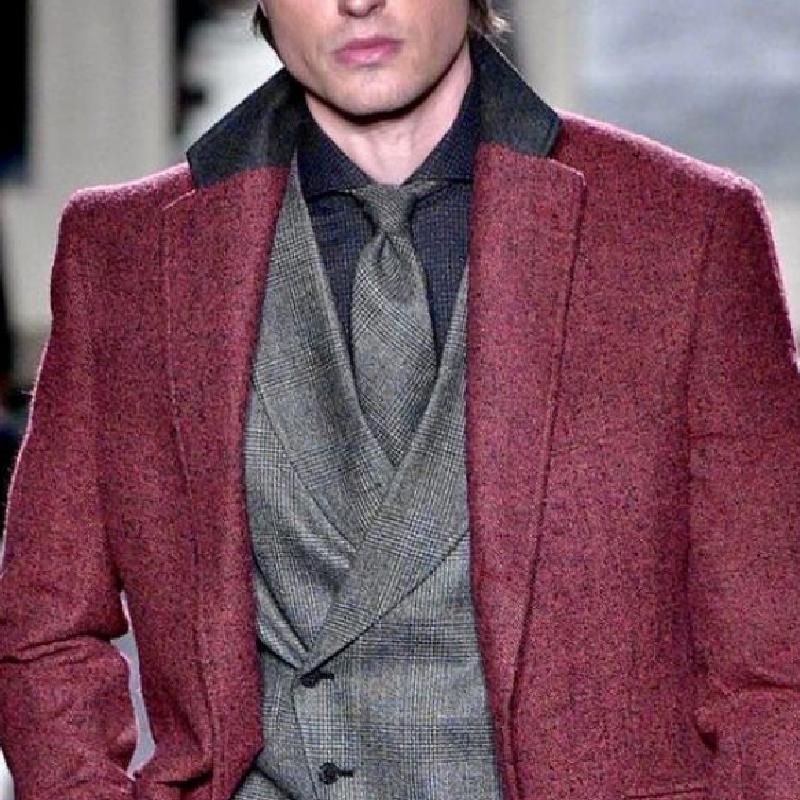 Men's Classic Casual Patchwork Collar Woolen Blazer 9273157157048