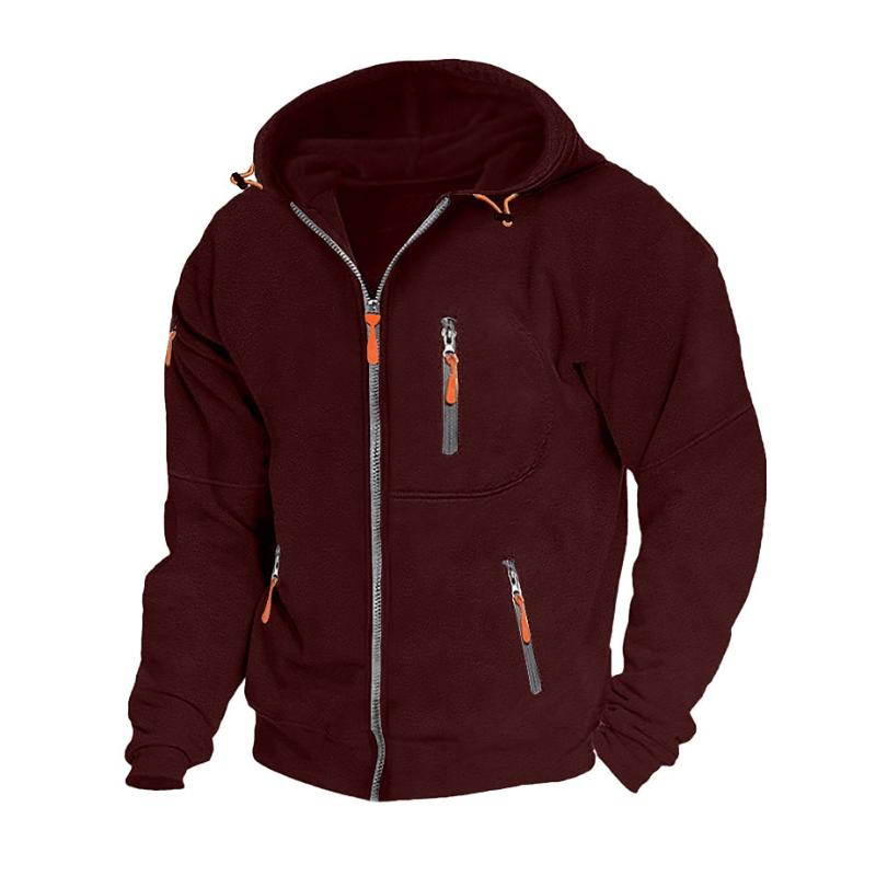 Men's Casual Sports Multi-pocket Zipper Loose Hooded Jacket 9261092929720