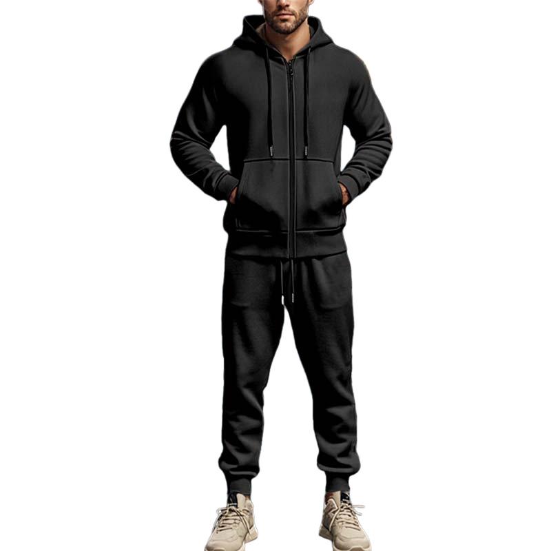 Men's Casual Solid Color Plus Velvet Thickened Long Sleeve Sweater Cuffed Pants Set 9268189528248
