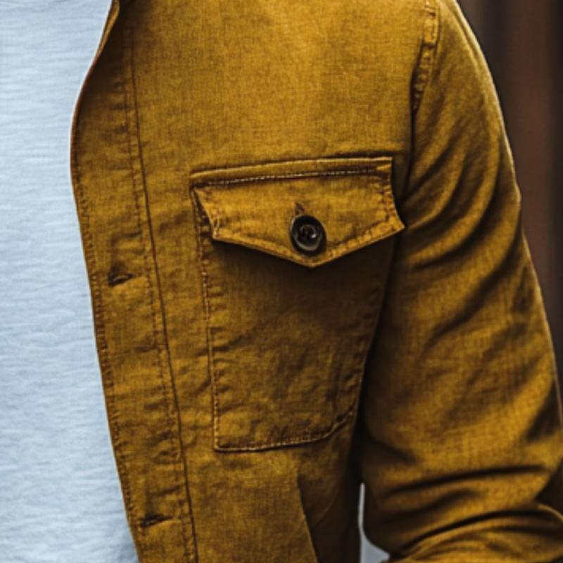 Men's Casual Cotton Linen Stand Collar Slim Fit Long Sleeve Shirt 9883352826040