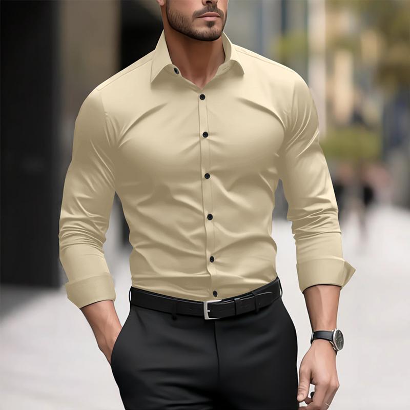 Men's Solid Color Slim Lapel Long Sleeve Business Shirt 9261826605240