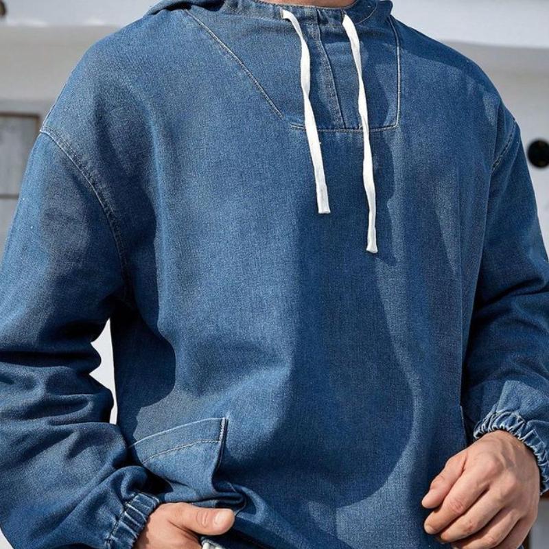 Men's Casual Denim Long Sleeve Hoodie 9883358134456