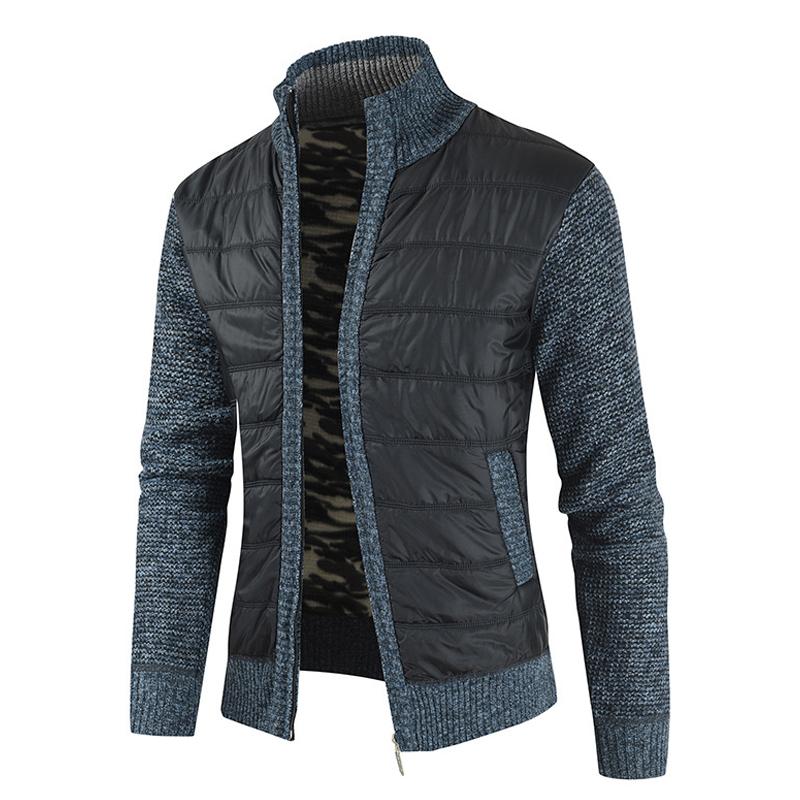 Men's Stand Collar Material Stitching Knit Coat 9261103055032
