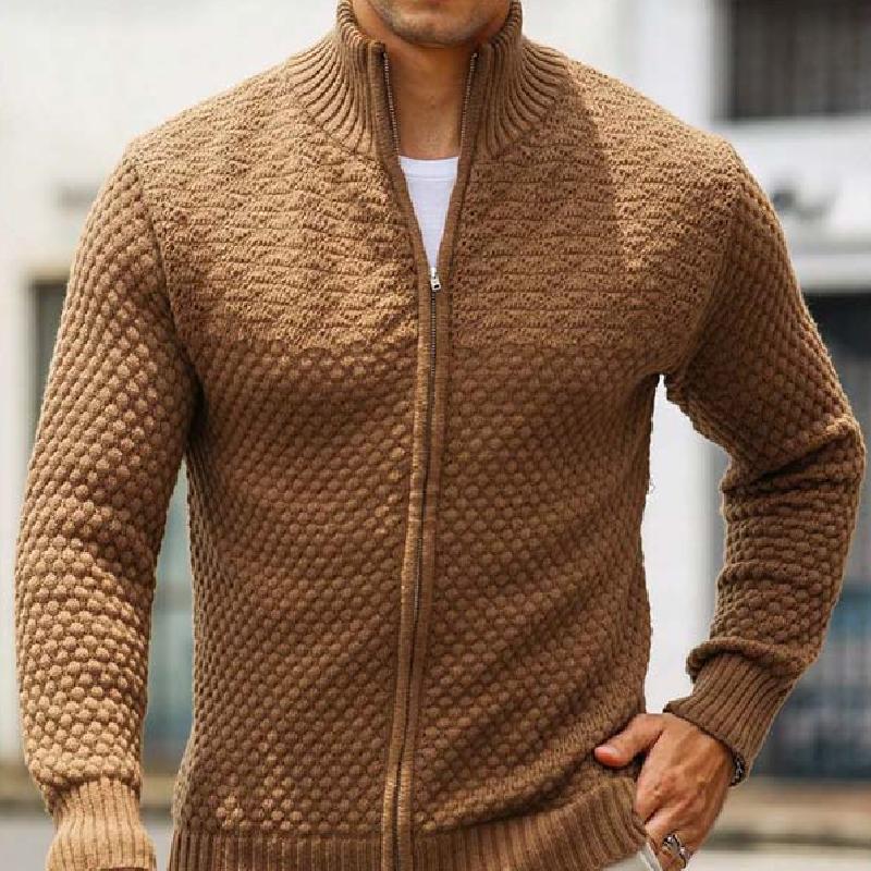 Men's Classic Casual Stand Collar Zipper Knit Cardigan 9266614206648