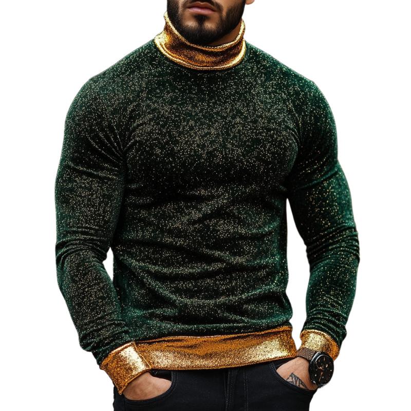 Men's Retro Casual Colorblock Dance Party High Neck Long Sleeve T-Shirt 9886820106424