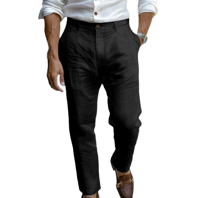 Men's Linen Button Solid Color Breathable Pants 9271921017016
