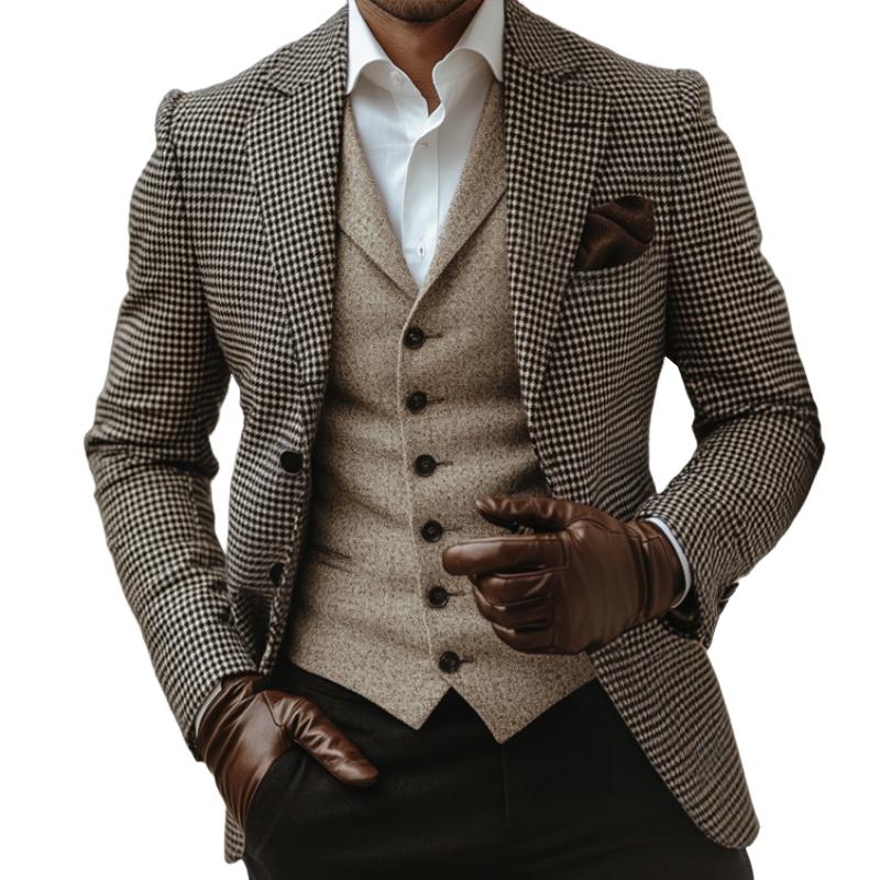 Men's Retro Casual Houndstooth Blazer 9273158107320