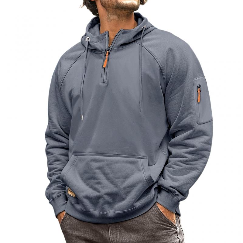 Men's Casual Half-Zip Multi-Pocket Hooded Sweatshirt 9268188872888