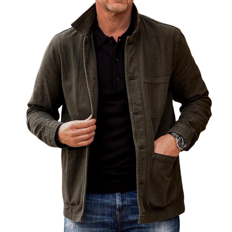 Men's Casual Vintage Washed Pocket Lapel Jacket 9261080314040
