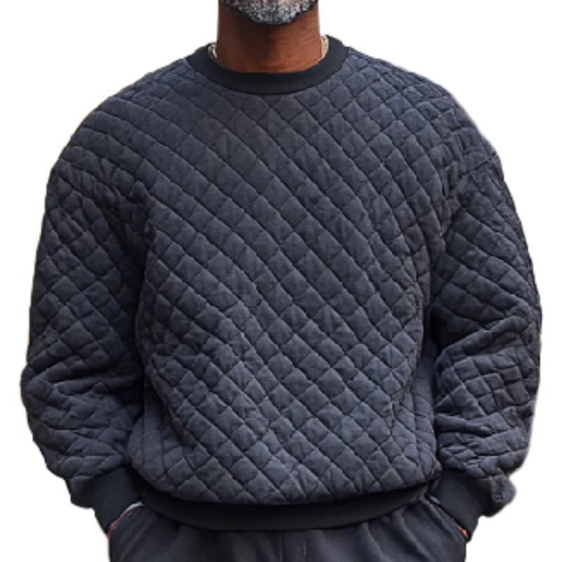 Men's Classic Crew Neck Quilted Air Layer Sweatshirt and Multi-Pocket Casual Pants Two-Piece Set 9873516724408