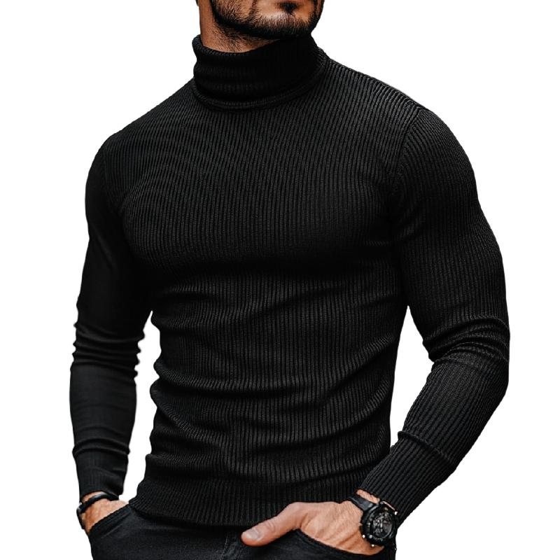 Men's Classic Versatile Turtleneck Ribbed Bottoming Long-sleeved T-shirt 9873521443000