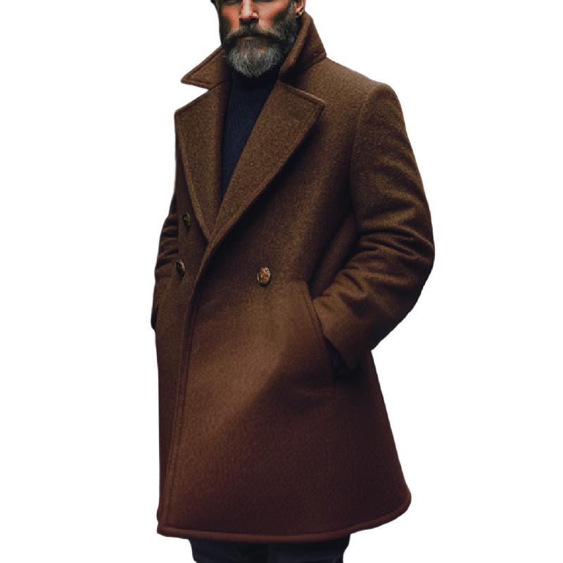 Men's Retro All-match Maillard Style Lapel Mid-Length Wool Coat 9274151338168
