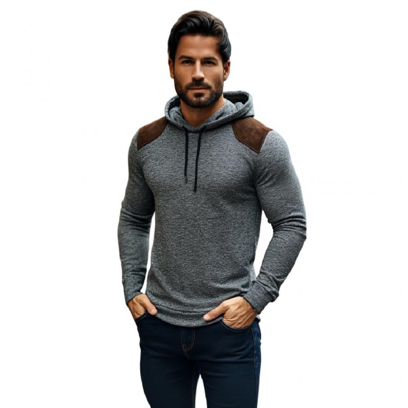 Men's Fashion Cotton Suede Patchwork Slim Fit Hoodie 9271920722104