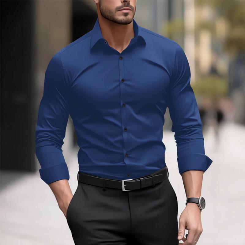 Men's Solid Color Slim Lapel Long Sleeve Business Shirt 9261826605240