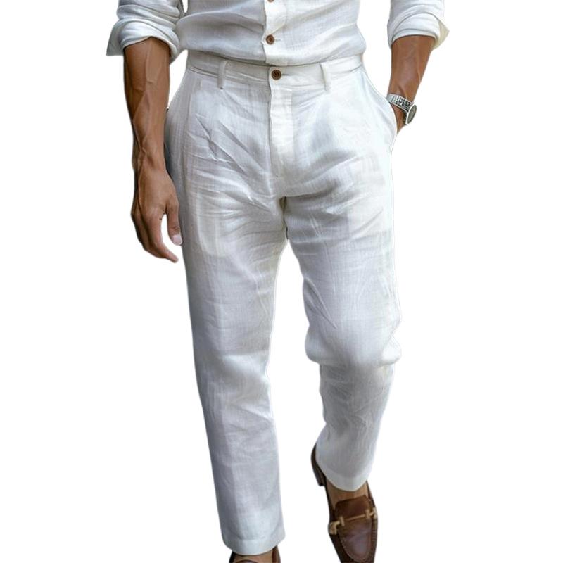 Men's Linen Button Solid Color Breathable Pants 9271921017016