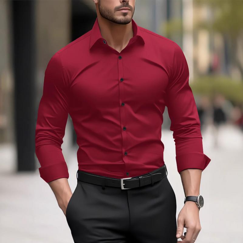 Men's Solid Color Slim Lapel Long Sleeve Business Shirt 9261826605240