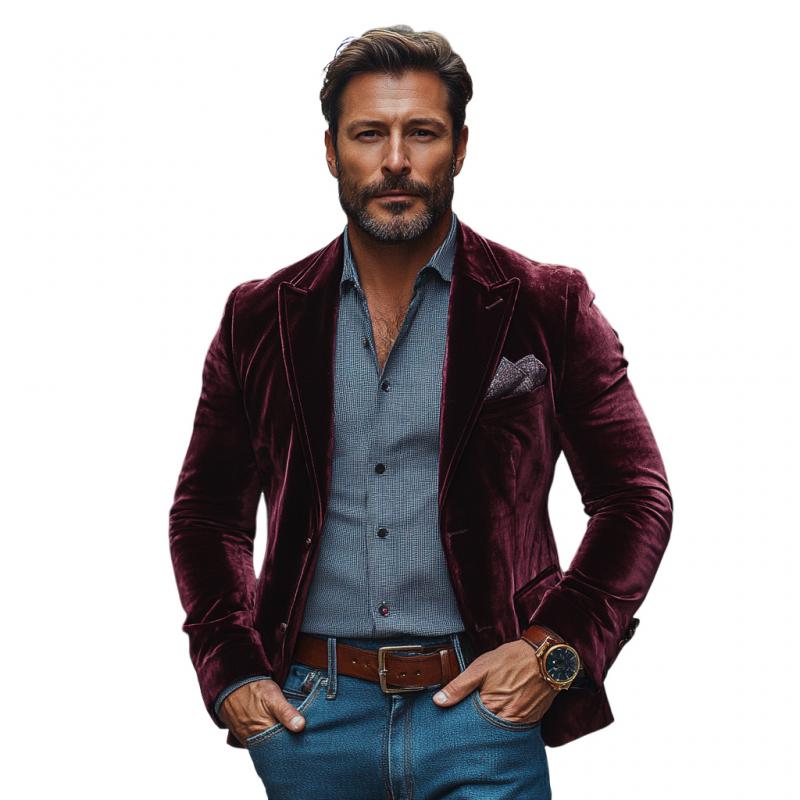 Men's Vintage Velvet Peak Lapel Single Breasted Slim Fit Blazer 9273156665528