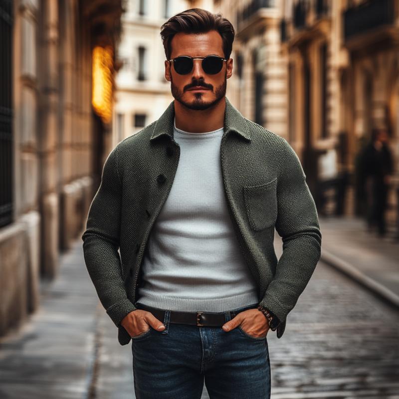 Men's Vintage Tweed Lapel Single Breasted Loose Jacket 9873519378616