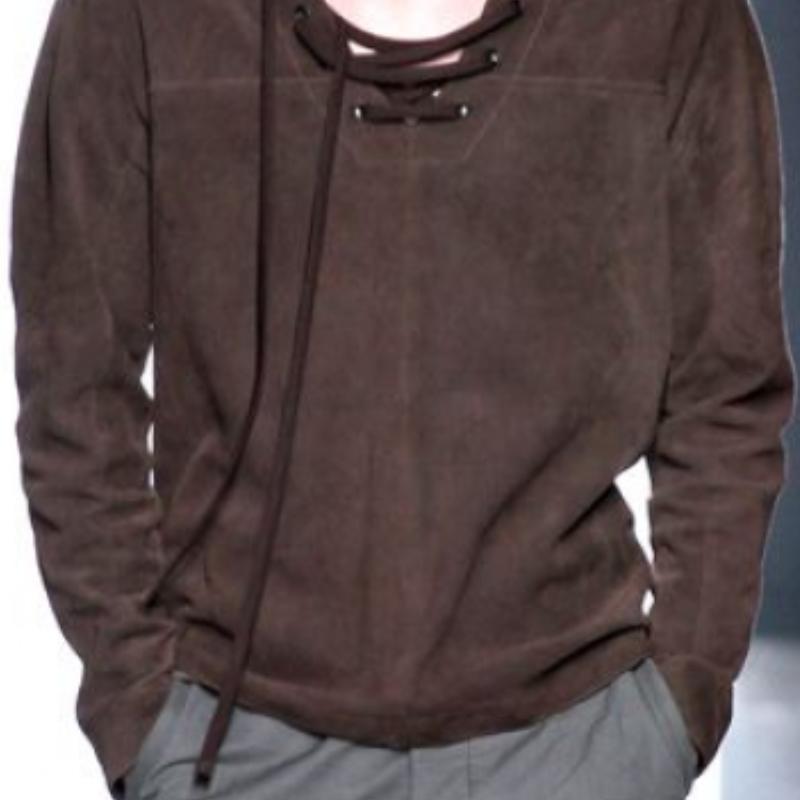 Men's Classic Casual V-Neck Drawstring Suede Sweatshirt 9886820237496
