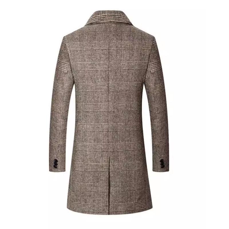 Men's Plaid Woolen Quilted Mid-Length Coat 9261103644856