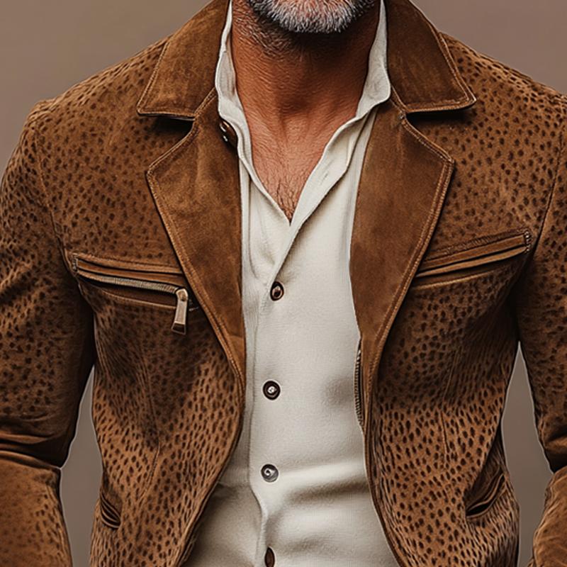Men's Vintage Leopard Suede Lapel Multi-pocket Slim Jacket 9879659872440