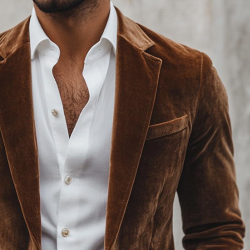 Men's Vintage Casual Velvet Single Breasted Blazer 9880235507896