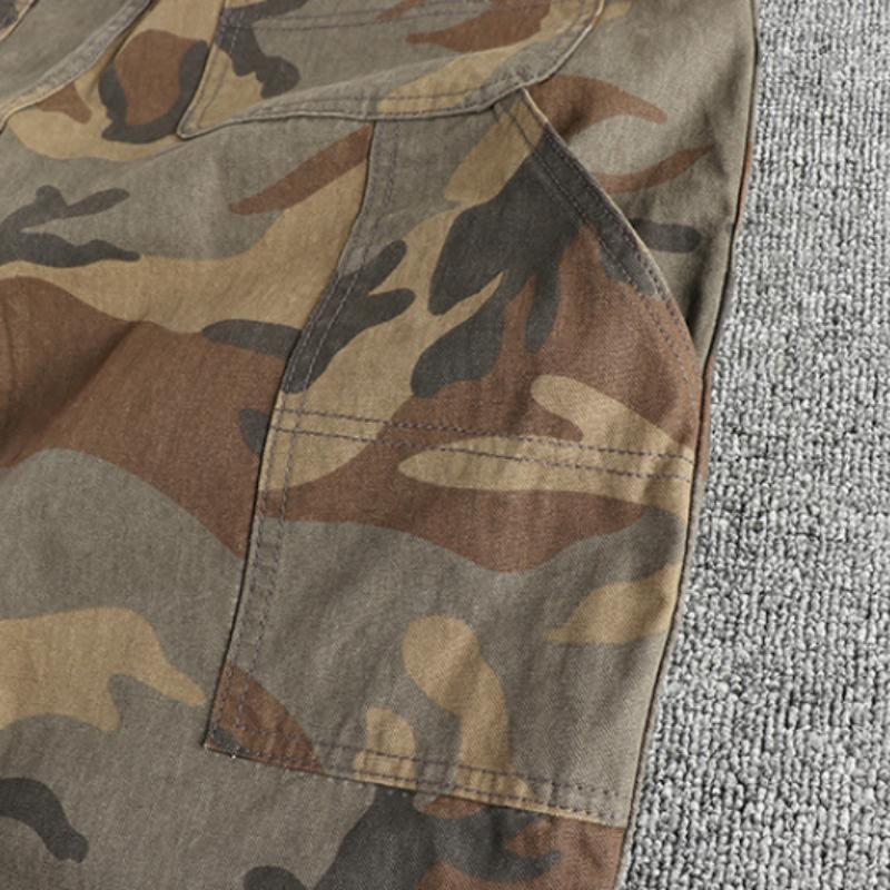 Men's Vintage Distressed Washed Camouflage Straight Cargo Pants 9261770408120