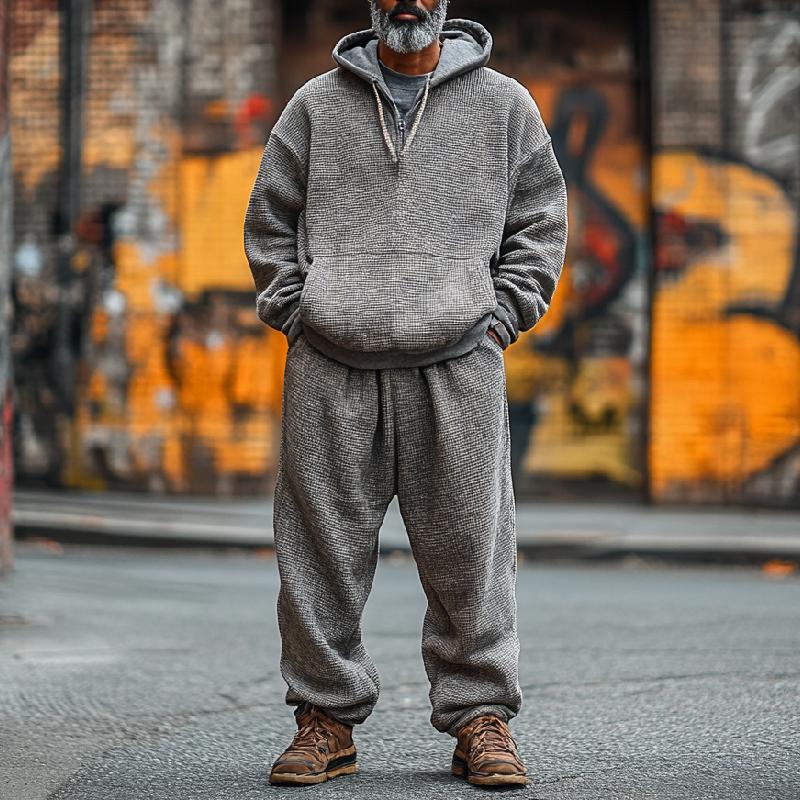 Men's Classic Casual Waffle Hoodie and Casual Pants Two-piece Set 9274152452280