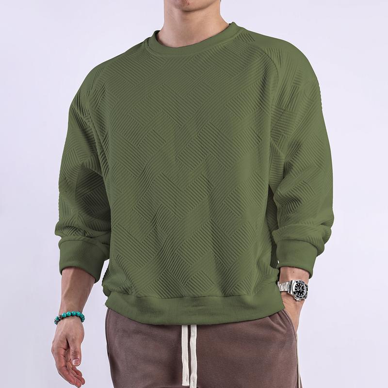 Men's Solid Color Textured Round Neck Long Sleeve T-shirt 9261143228600