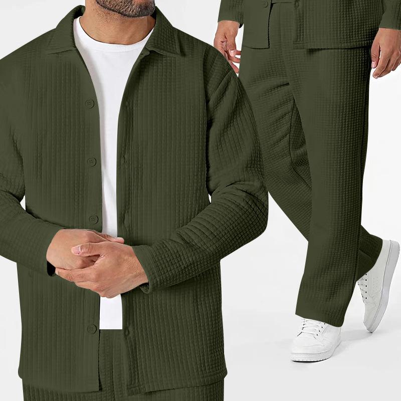 Men's Solid Waffle Jacket and Pants Set 9260834291896