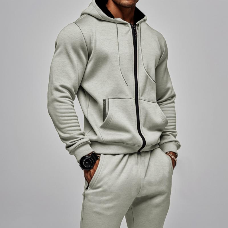 Men's Casual Solid Color Plus Velvet Thickened Long Sleeve Sweater Cuffed Pants Set 9268189528248
