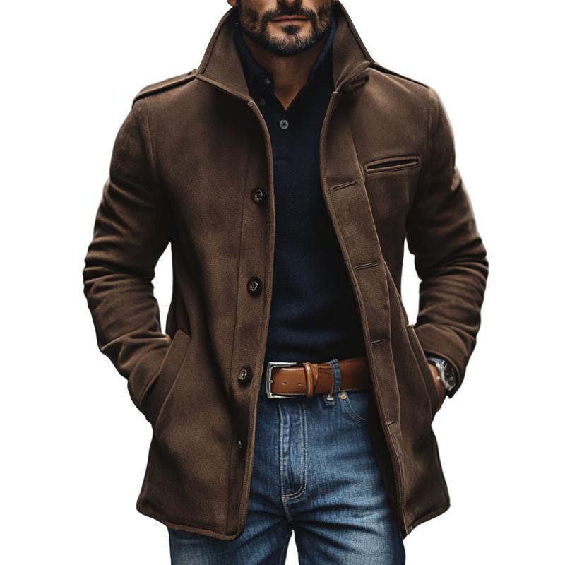 Men's Casual Suede Lapel Single Breasted Slim Fit Coat 9877214757048