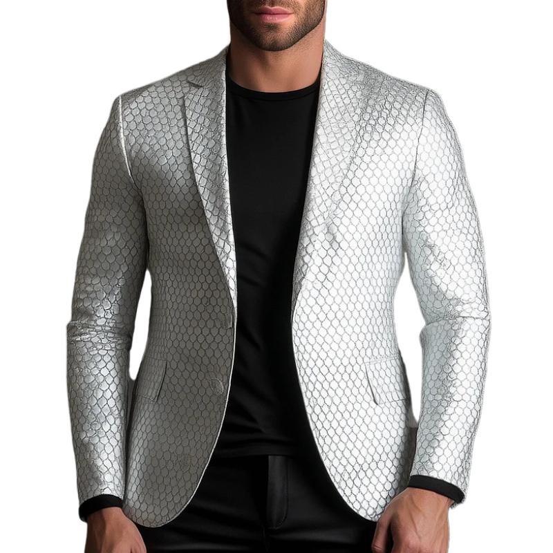Men's Solid Color Lapel Two-button Fish Scale Pattern Leather Blazer 9887361138872