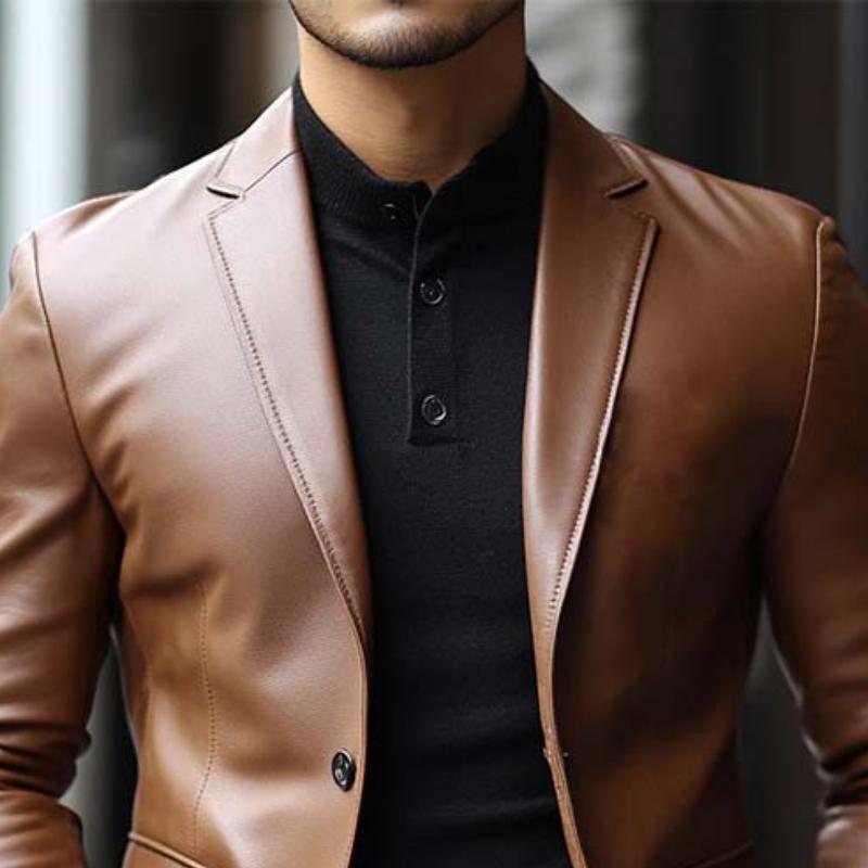 Men's Classic Casual Two Button Slim Fit Leather Blazer 9274168705208