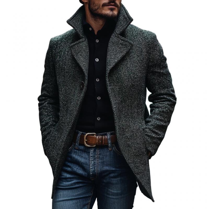 Men's Vintage Classic Herringbone Notch Lapel Single Breasted Slim Fit Coat 9873134649528