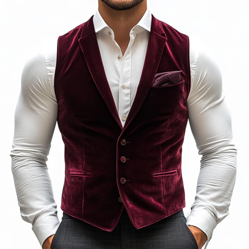 Men's Classic Vintage Single Breasted Suit Collar Velvet Vest 9274168770744