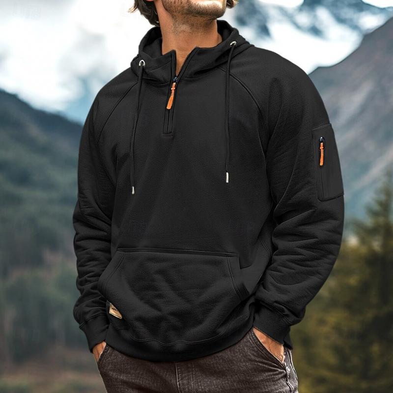 Men's Casual Half-Zip Multi-Pocket Hooded Sweatshirt 9268188872888