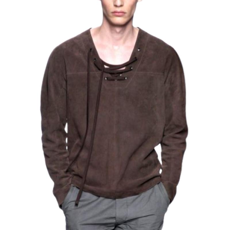 Men's Classic Casual V-Neck Drawstring Suede Sweatshirt 9886820237496